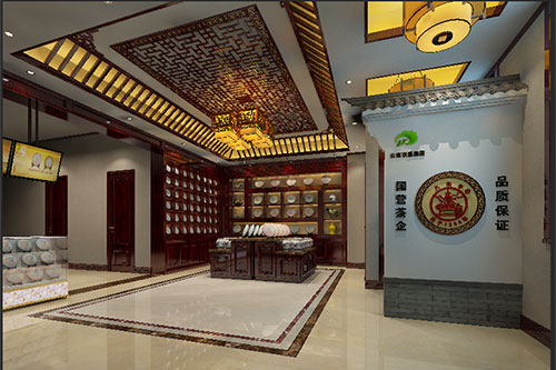 利国镇古朴典雅的中式茶叶店大堂设计效果图